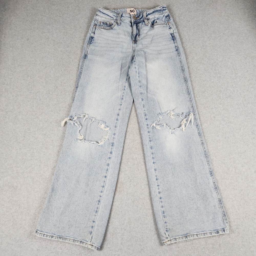 SO Low Rise Baggy Jeans Womens 0/24W Blue Denim Streetwear Grunge Distressed